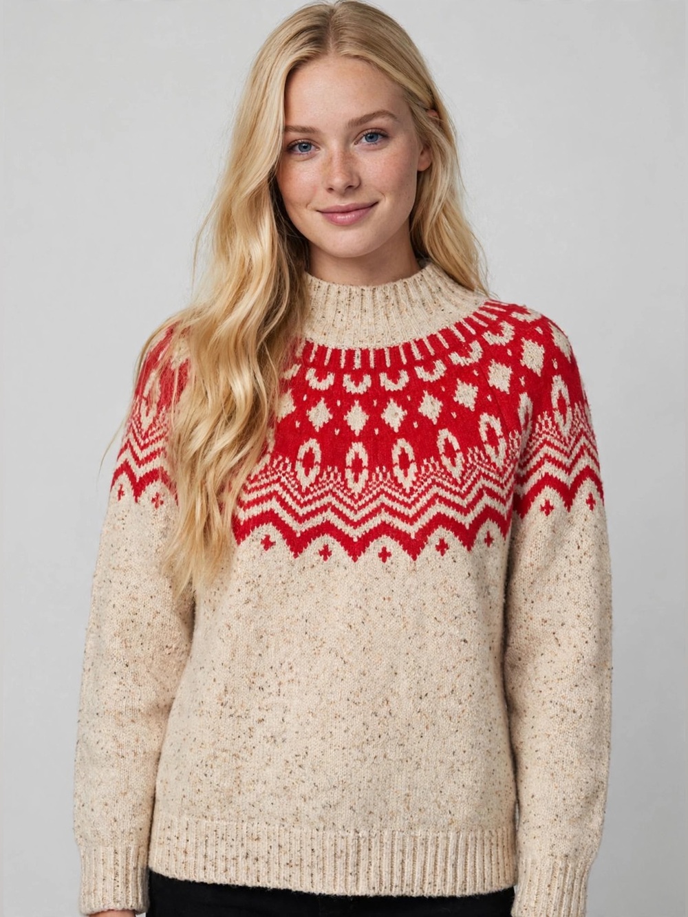 Old Navy Cream and Red Fair Isle Turtleneck Sweater SZ L NWOT